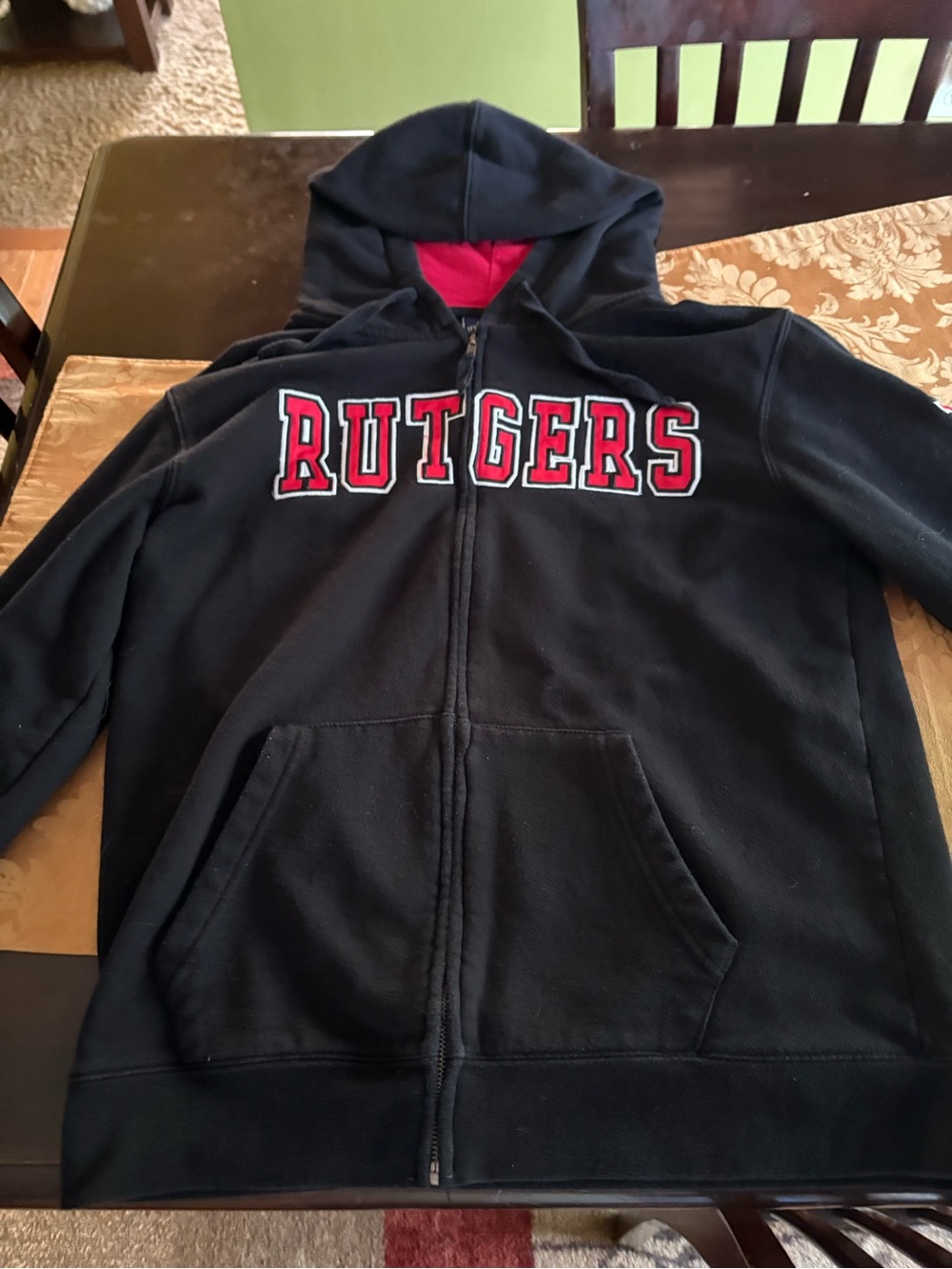 Rutgers University Black Hooded Zip Jacket with Red Lining men’s medium - Picture 2 of 3